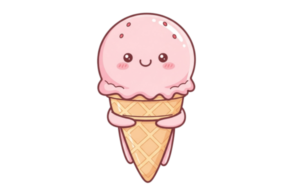 A Cute Cartoon Ice Cream Cone with a Smile