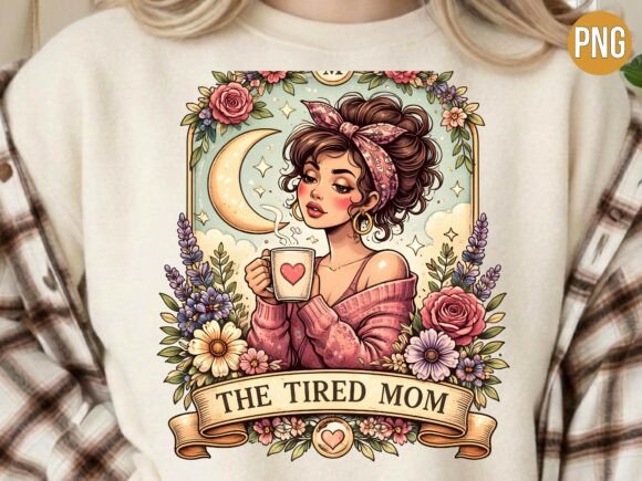 Bringing the Tired Mom Coffee Floral Tarot Card PNG to Life in Your Creative Projects