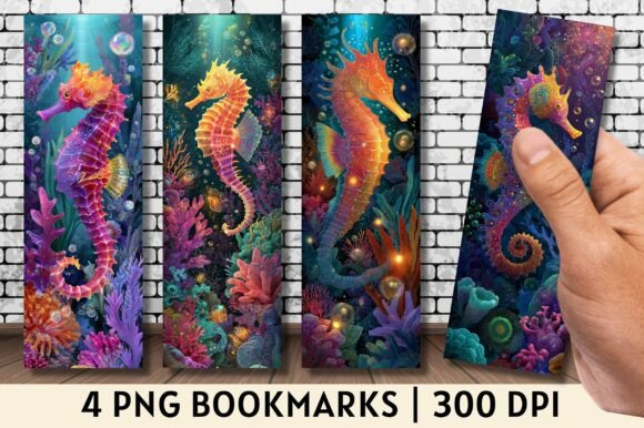 Colorful Seahorse Coral Reef Bookmark Design