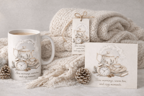 Cozy Tea Time Winter Illustration for Design