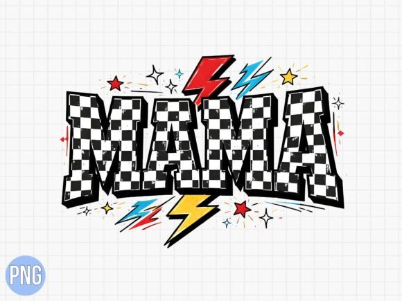 Elevating Brand Identity with the Retro Mama Checkered Lightning Bolt PNG