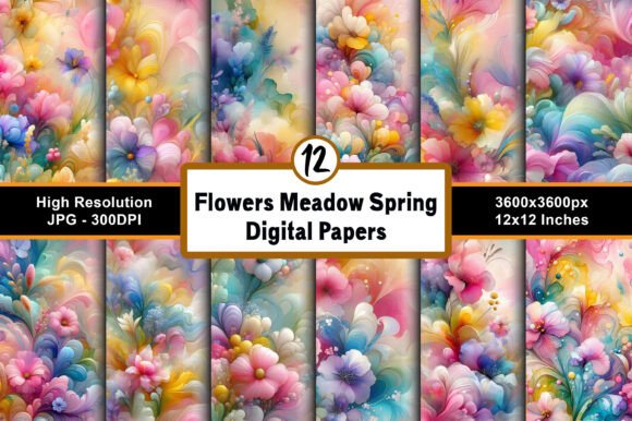 Flowers Meadow Spring Digital Papers JPG