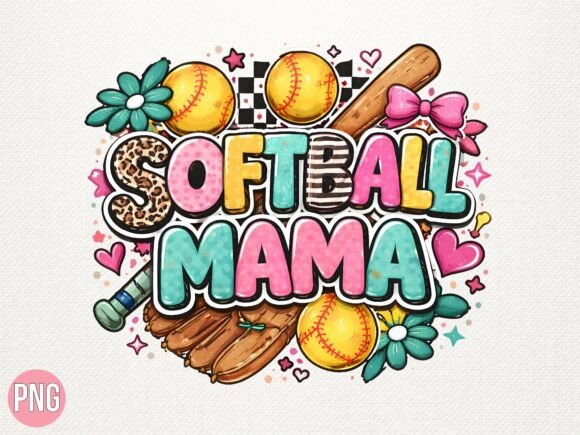 Softball Mama Floral Sports Game PNG for Creators
