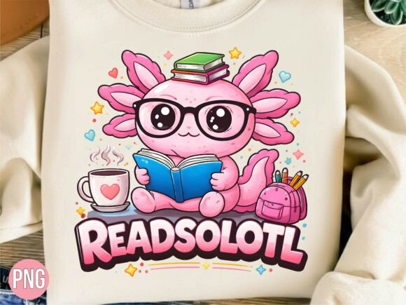 Unlocking Creative Potential with the Cute Axolotl Reading Book Lover PNG Design